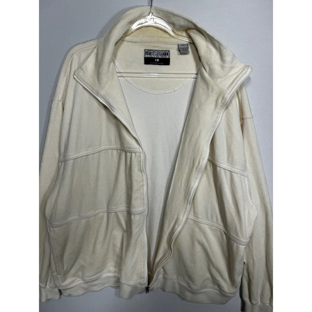 Karl Kani Velour Track Jacket Mens XXL Cream Full Zip Embroidered Excellent